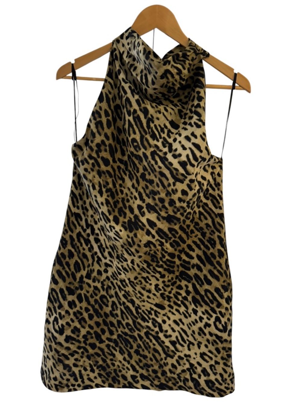 ZARA Linen Leopard Print Halter Dress Size L Open Back Mini - Picture 9 of 12